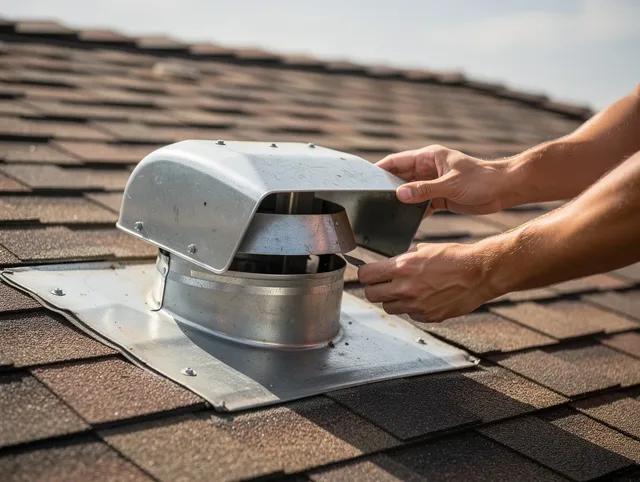 Scituate Dryer Vent Cleaning certified technician safely cleaning a roof-mounted dryer vent in Scituate