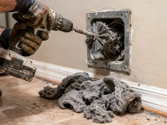 Certified Scituate Dryer Vent Cleaning technician performing dryer vent cleaning in Scituate