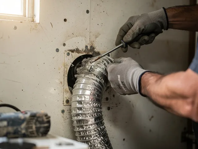 Scituate Dryer Vent Cleaning technician performing precise dryer vent hose installation in Scituate